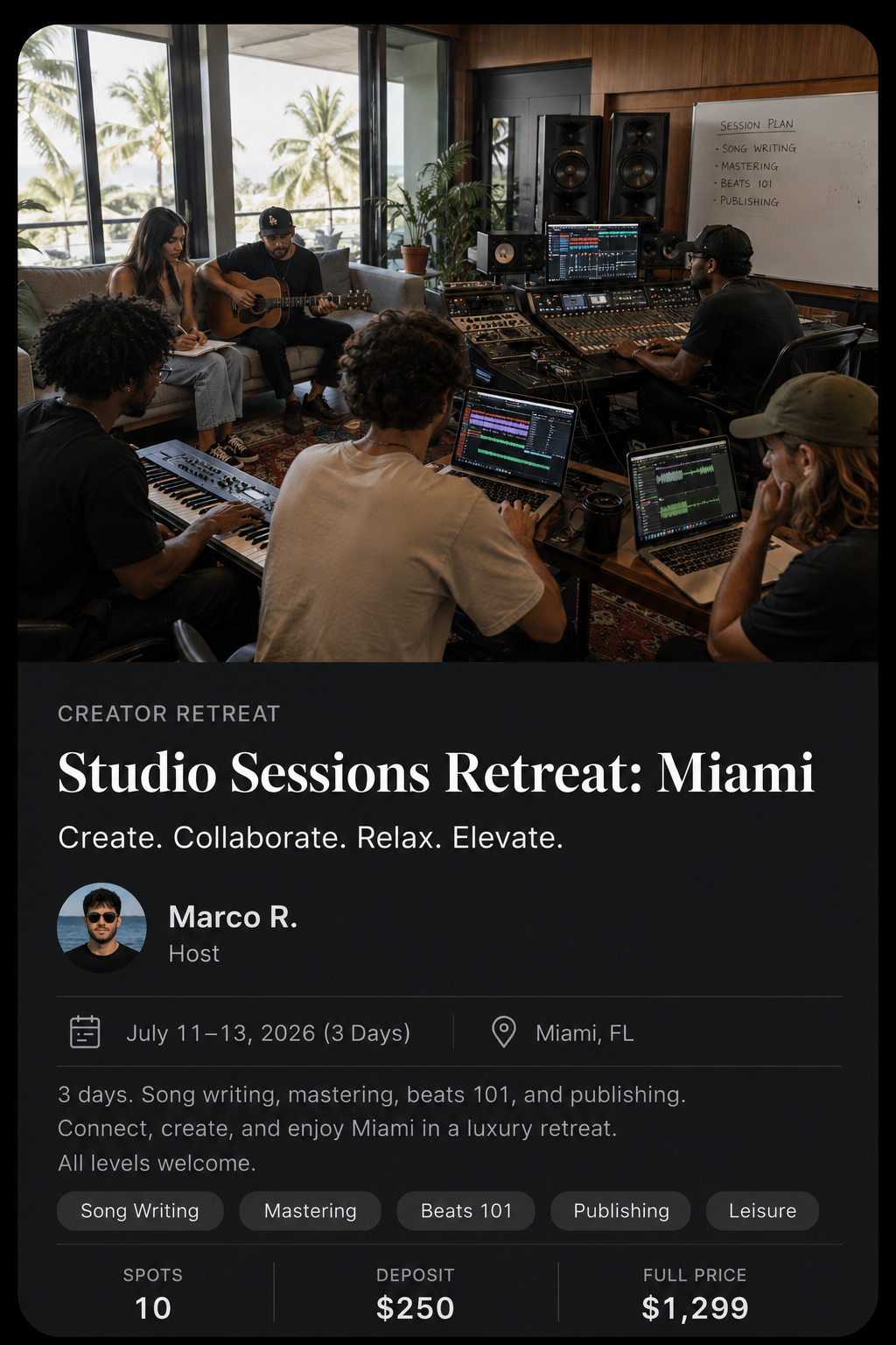 Bleisr Studio Sessions Retreat experience